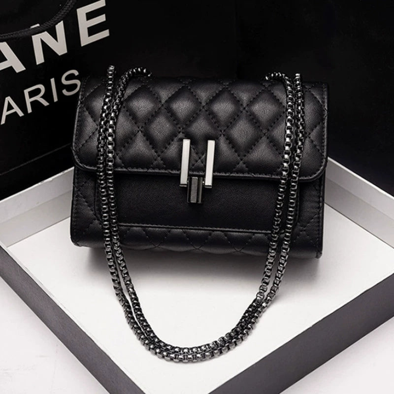 Women's Small Square Genuine Leather Crossbody Bag - Fashionable Chain Strap, Sweet Style