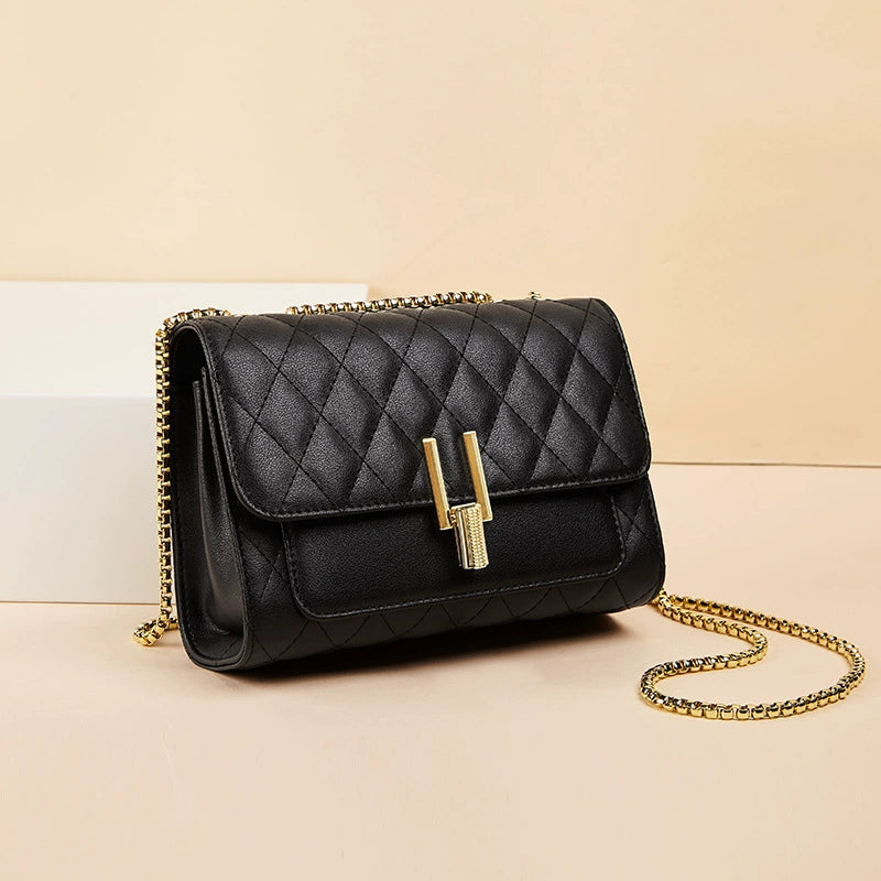 Women's Small Square Genuine Leather Crossbody Bag - Fashionable Chain Strap, Sweet Style