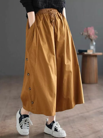 Quần Váy Cotton Ống Rộng Cạp Chun Buộc Dây – Màu Trơn Dáng Lửng, Hè 2026