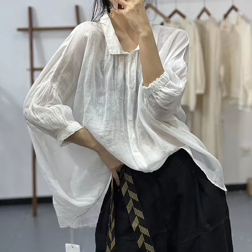 Áo Khoác Chống Nắng Vải Đũi Tay Dơi Babydoll – Mỏng Nhẹ Cardigan, Hè 2026