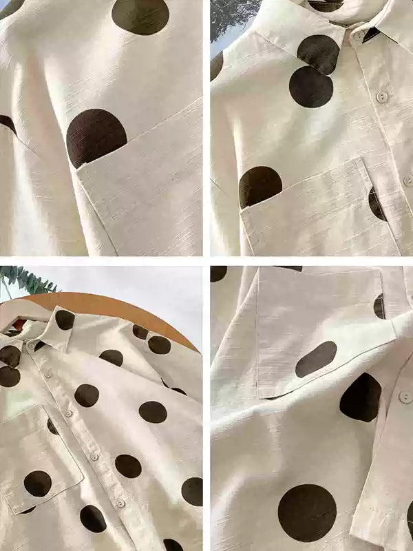 Áo Sơ Mi Cotton Linen Chấm Bi Tay Ngắn – Dáng Rộng Nhật Hàn Bigsize, Hè 2026