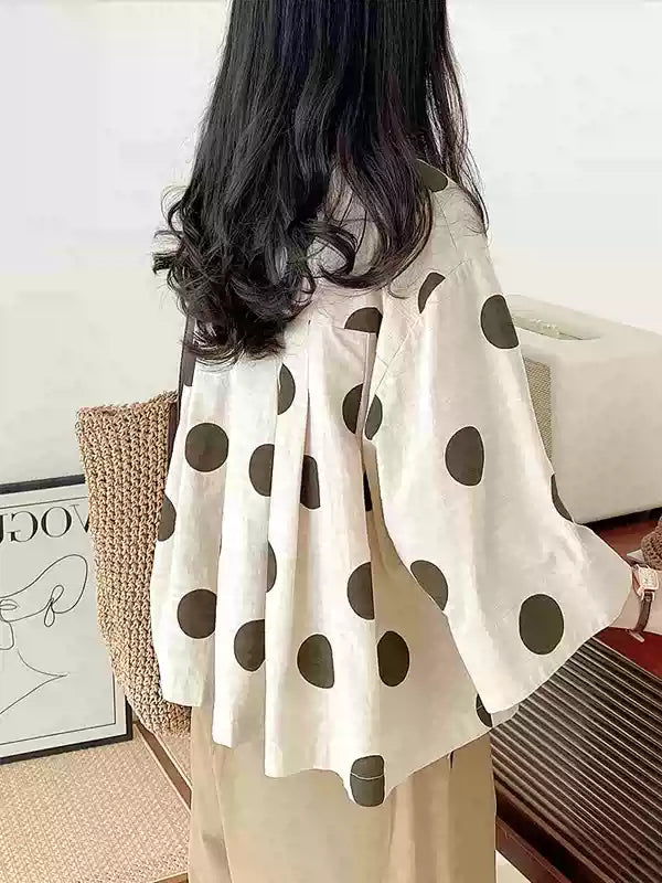 Áo Sơ Mi Cotton Linen Chấm Bi Tay Ngắn – Dáng Rộng Nhật Hàn Bigsize, Hè 2026