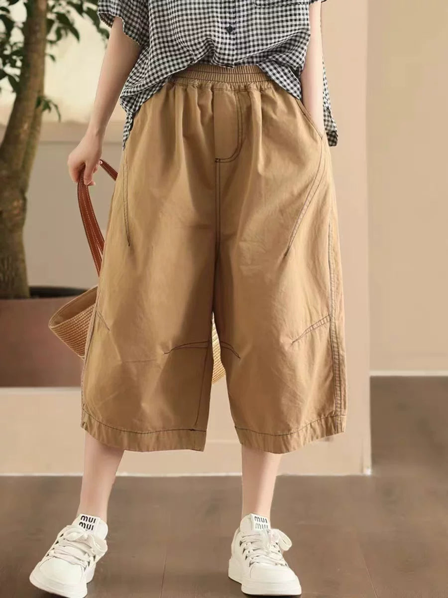 Quần Vải Cotton Ống Rộng Cạp Chun 7 Phân – Phối Khối Chỉ Nổi Tôn Dáng, Hè 2026