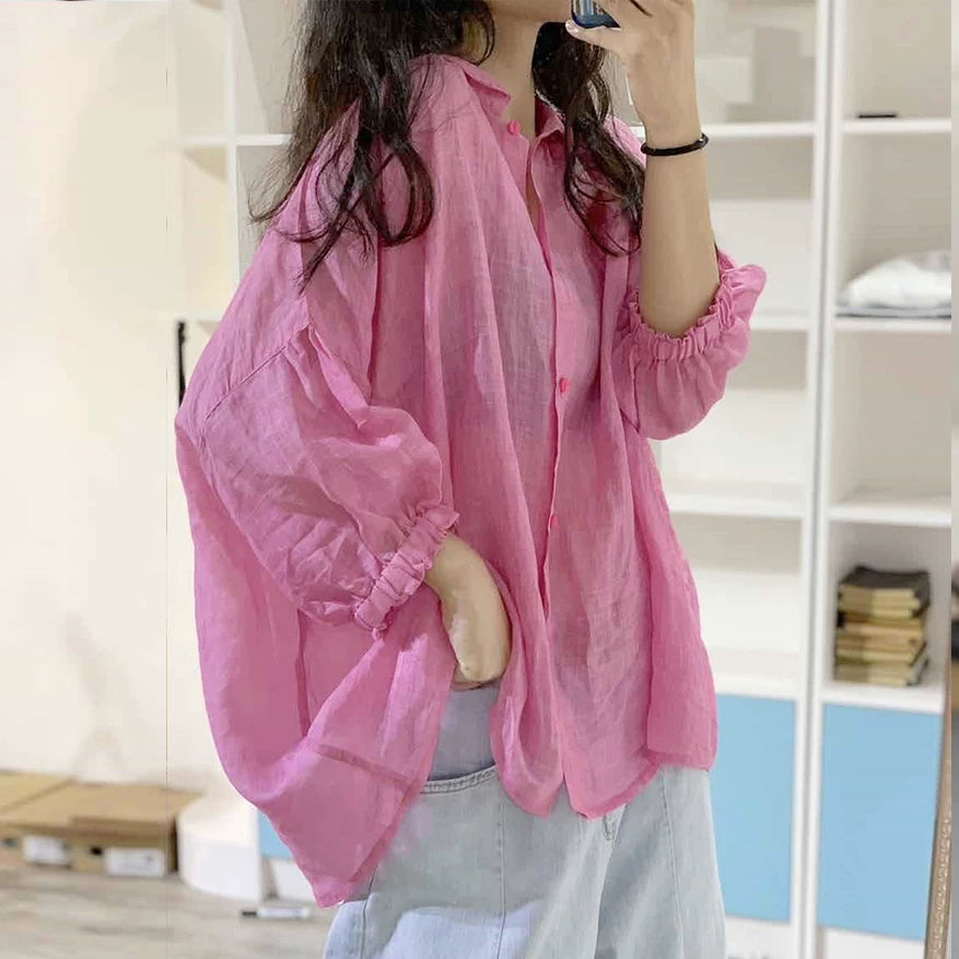 Áo Khoác Chống Nắng Vải Đũi Tay Dơi Babydoll – Mỏng Nhẹ Cardigan, Hè 2026