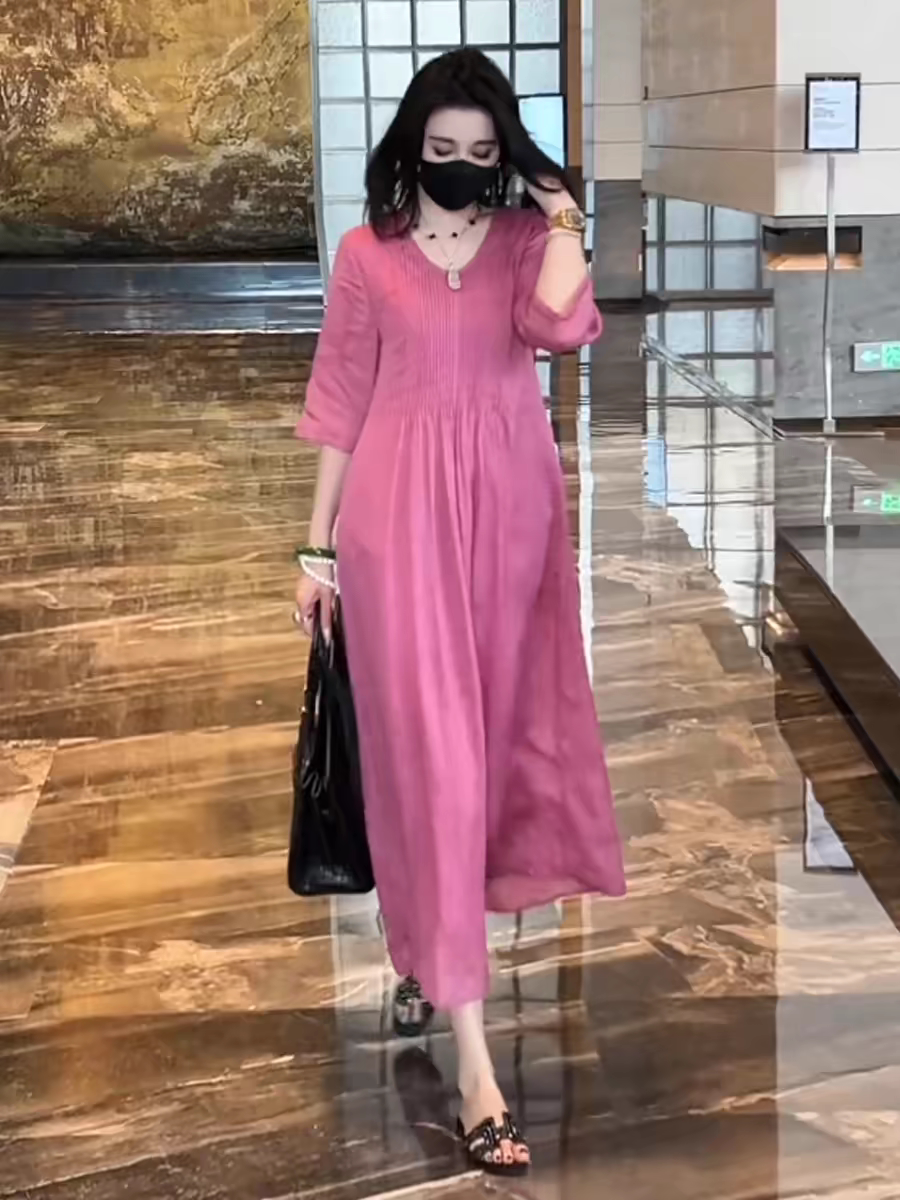Đầm Dài Vải Tencel Cotton Dáng Rộng – Thoáng Mát Nghỉ Dưỡng Cao Cấp, Hè 2026