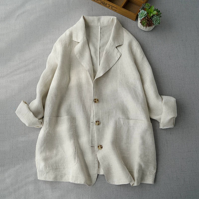 Áo Blazer Vest Ngắn Cotton Lanh Dáng Cardigan – Phong Cách Nhật Hàn, Hè 2026