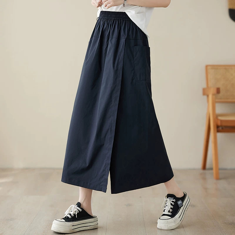 Chân Váy Quần Cotton Linen Workwear Cạp Cao Rút Dây – Dáng Xòe Chữ A, Hè 2026