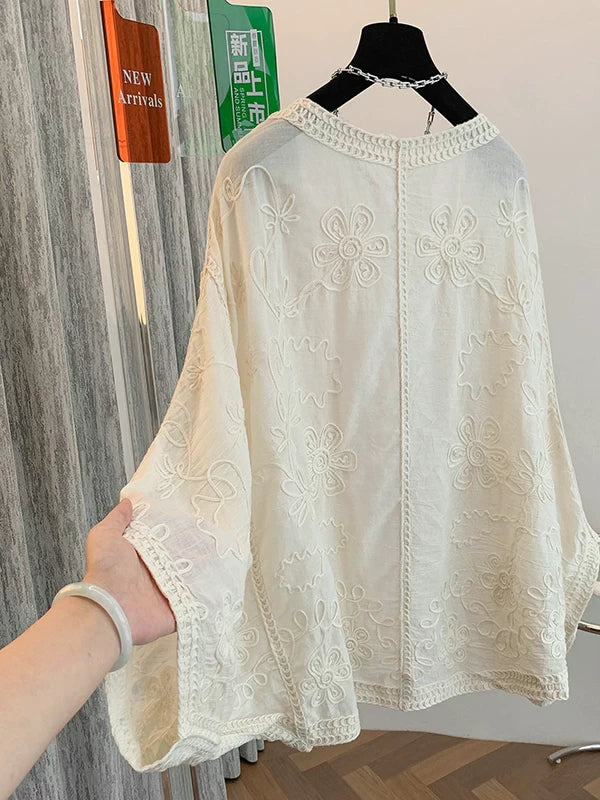 Áo Khoác Cardigan Cotton Thêu Tay Bồng Dáng Dài – Chống Nắng Freesize, Hè 2026