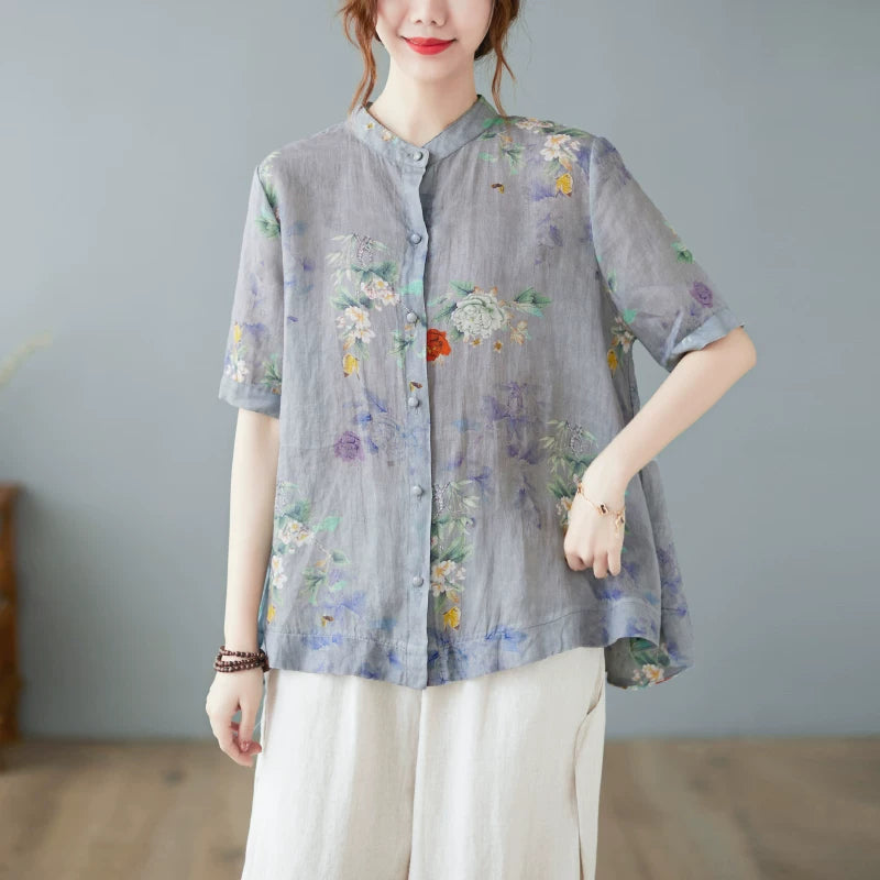 Áo Sơ Mi Tay Ngắn Cotton Lanh Che Bụng – Bigsize Cho Mẹ, Hè 2026