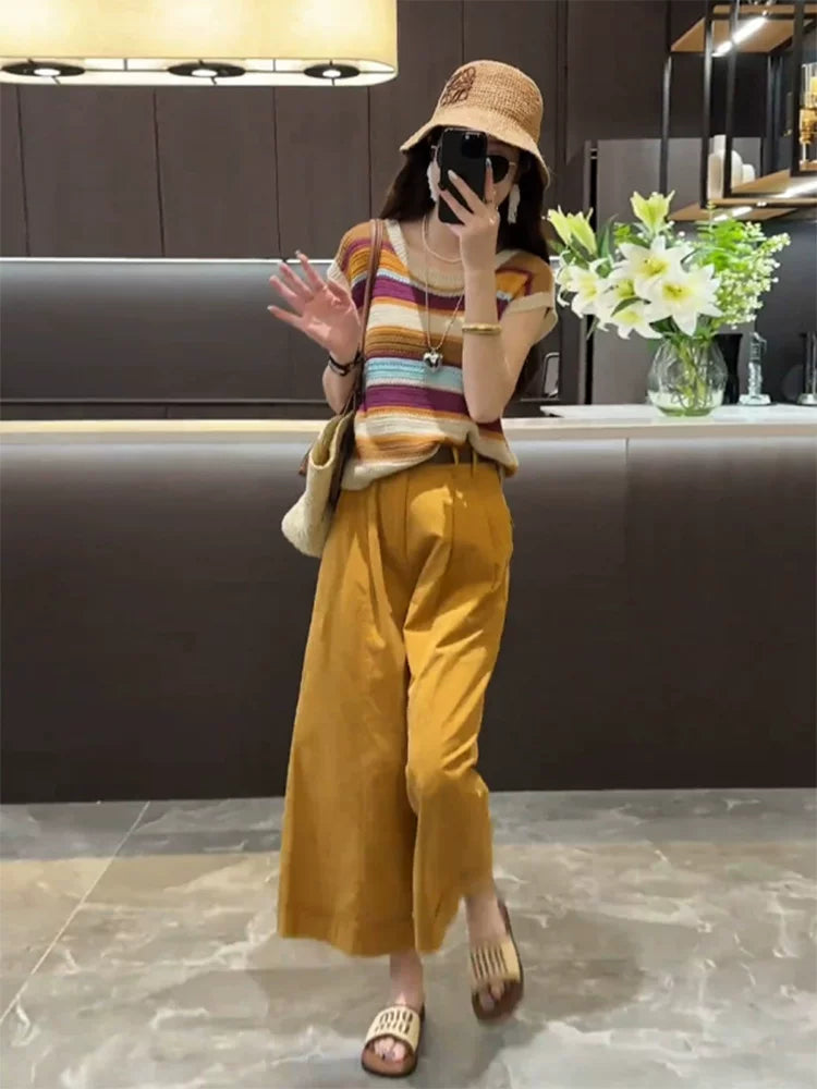 Set Áo Thun Kẻ Sọc Phối Màu + Quần Casual – Phong Cách Nhẹ Nhàng, Hè 2026