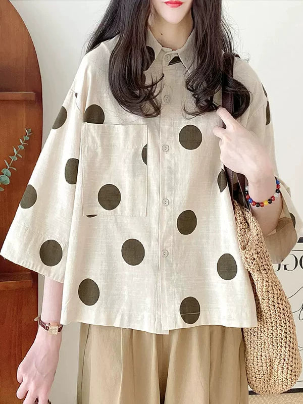 Áo Sơ Mi Cotton Linen Chấm Bi Tay Ngắn – Dáng Rộng Nhật Hàn Bigsize, Hè 2026
