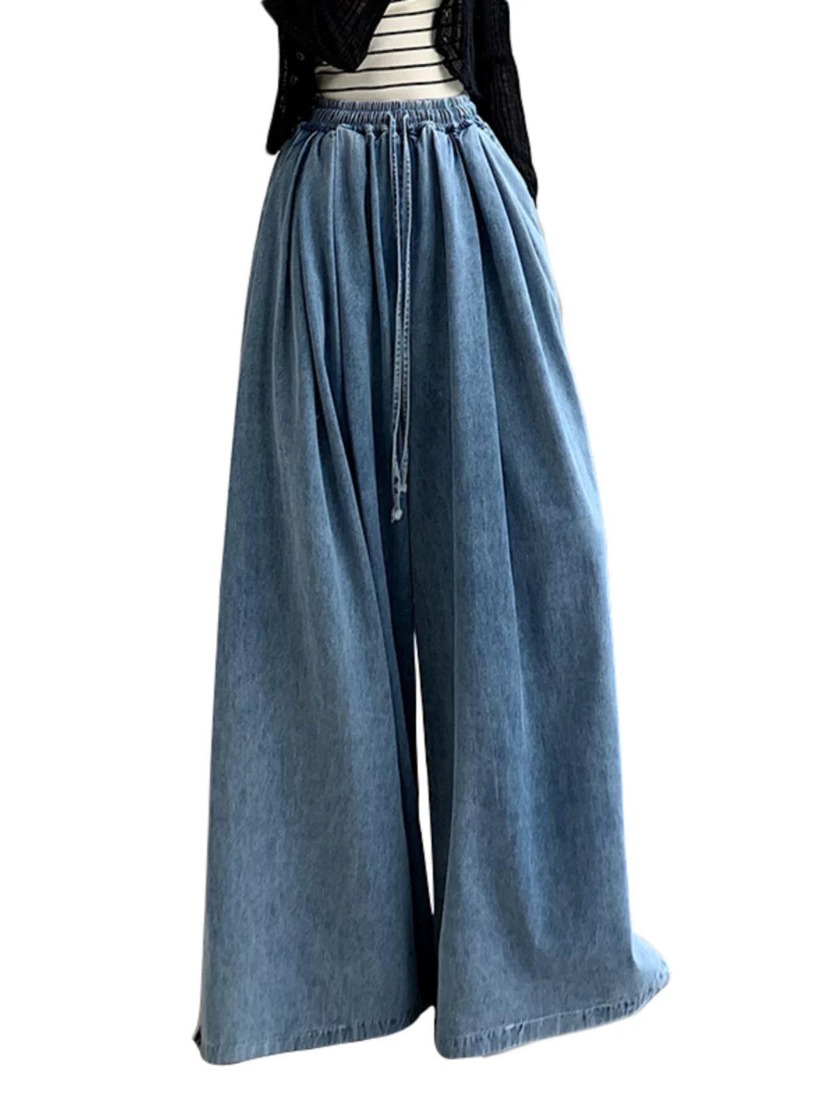 Quần Jean Ống Rộng Cạp Chun Dáng Dài Xẻ Tà – Wash Vintage Bigsize, Hè 2026