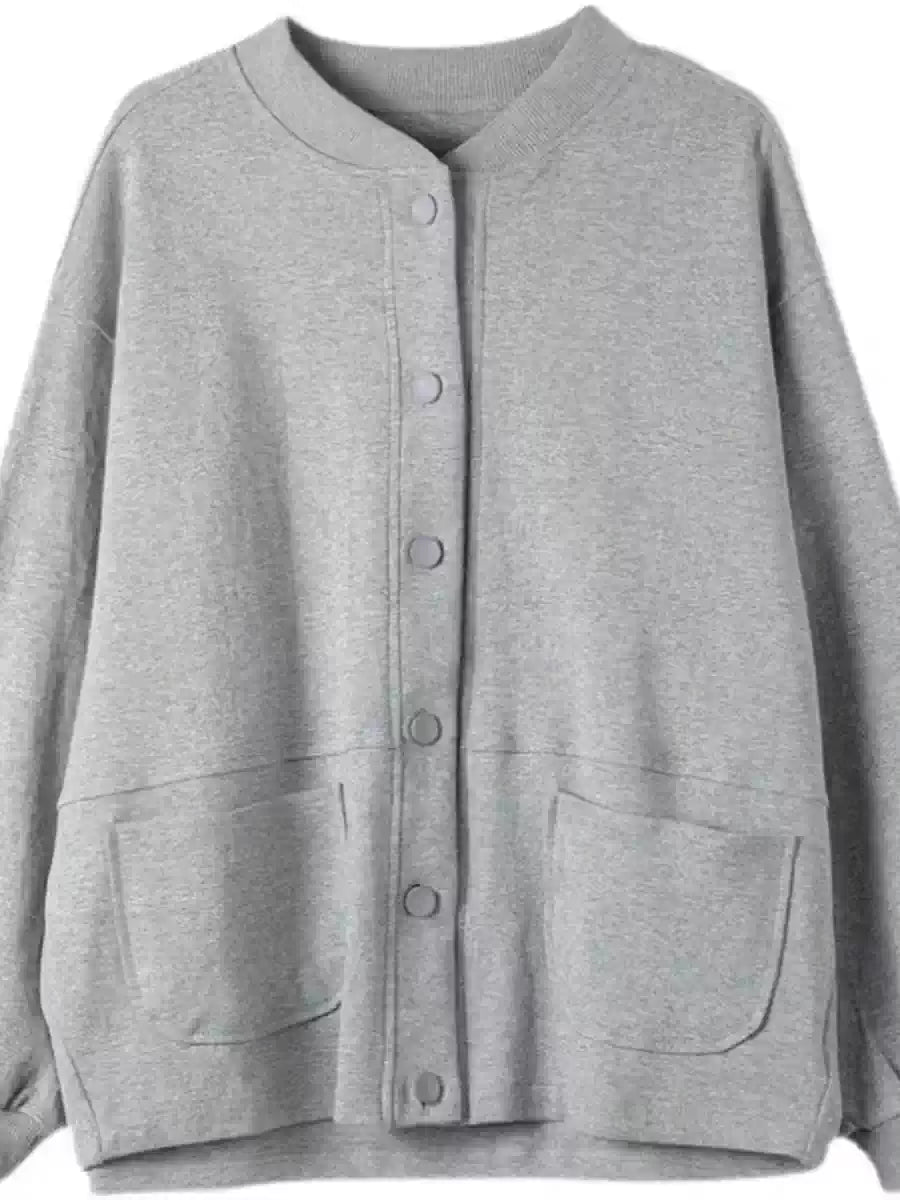 Áo Khoác Bóng Chày Nỉ Cardigan – Dáng Rộng Casual Hàn Quốc, Thu 2026