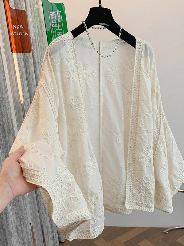 Áo Khoác Cardigan Cotton Thêu Tay Bồng Dáng Dài – Chống Nắng Freesize, Hè 2026