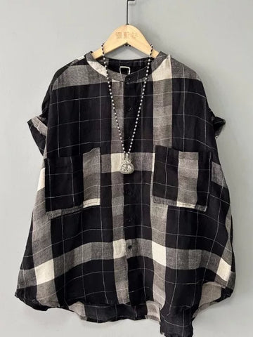 Áo Sơ Mi Kẻ Caro Cotton Linen Tay Ngắn – Dáng Rộng Cổ Điển, Hè 2026