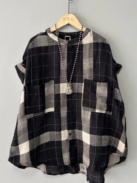 Áo Sơ Mi Kẻ Caro Cotton Linen Tay Ngắn – Dáng Rộng Cổ Điển, Hè 2026