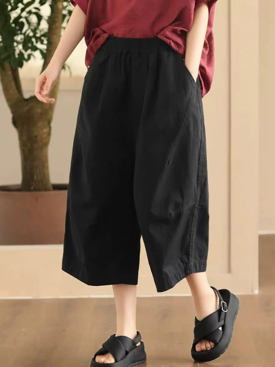 Quần Vải Cotton Ống Rộng Cạp Chun 7 Phân – Phối Khối Chỉ Nổi Tôn Dáng, Hè 2026