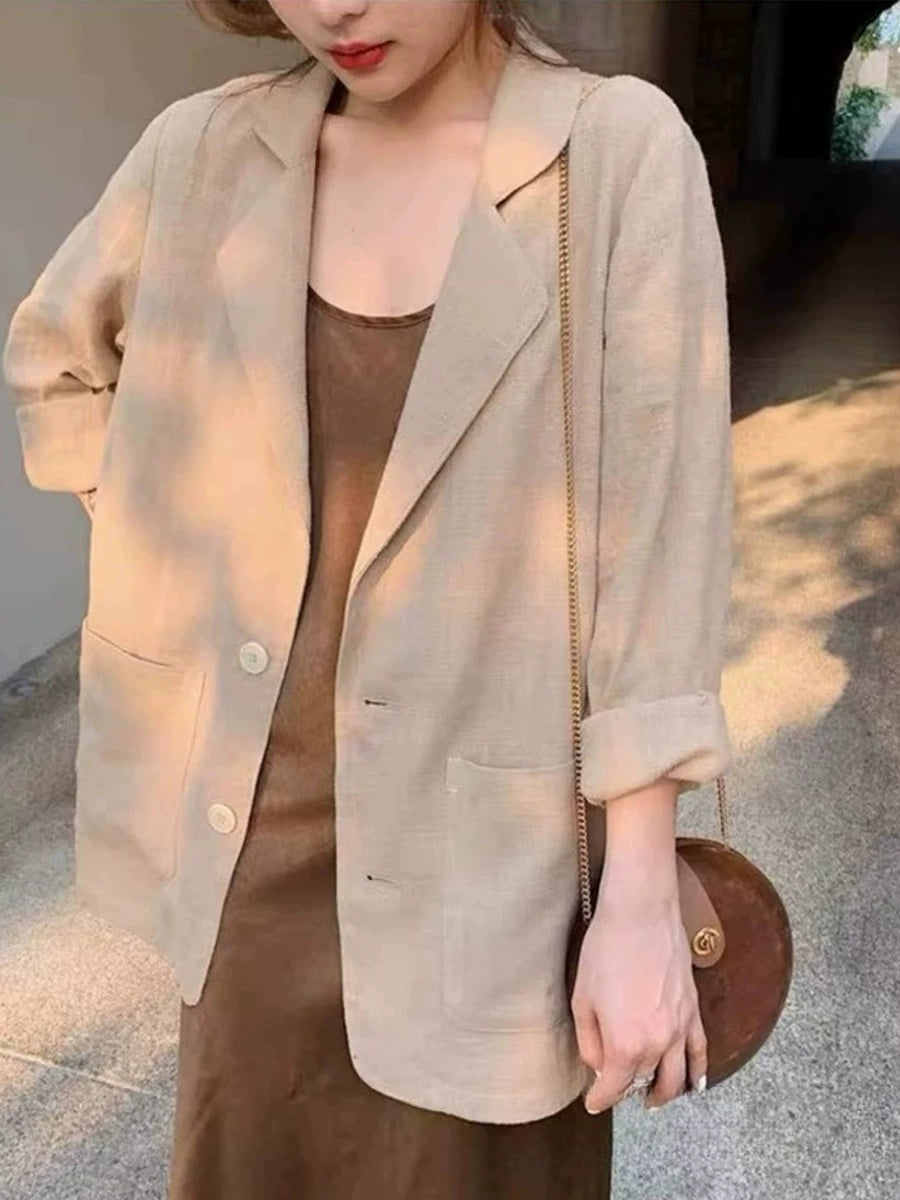 Áo Blazer Vest Cotton Linen Mỏng – Dáng Rộng Casual Chống Nắng Bigsize, Hè 2026