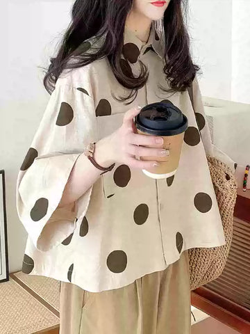 Áo Sơ Mi Cotton Linen Chấm Bi Tay Ngắn – Dáng Rộng Nhật Hàn Bigsize, Hè 2026