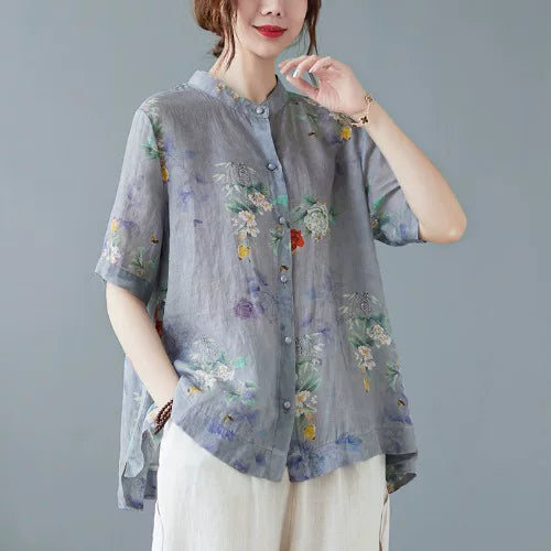 Áo Sơ Mi Tay Ngắn Cotton Lanh Che Bụng – Bigsize Cho Mẹ, Hè 2026