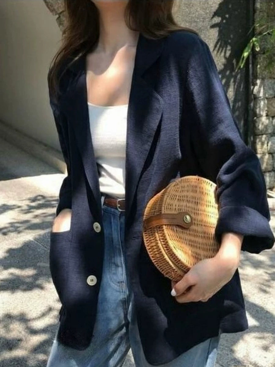 Áo Blazer Vest Cotton Linen Mỏng – Dáng Rộng Casual Chống Nắng Bigsize, Hè 2026
