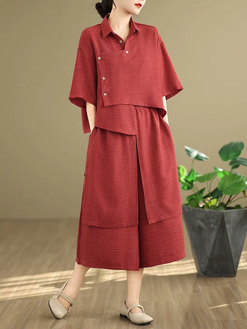 Set 2 Món Áo Bất Đối Xứng + Quần Ống Rộng Cạp Chun – Nghệ Thuật, Hè 2026