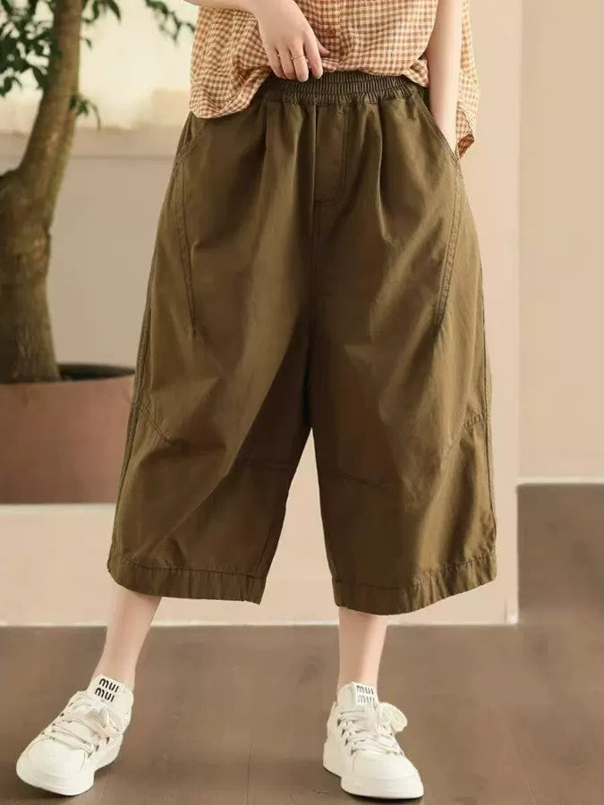 Quần Vải Cotton Ống Rộng Cạp Chun 7 Phân – Phối Khối Chỉ Nổi Tôn Dáng, Hè 2026