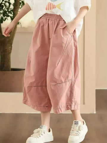 Quần Vải Cotton Ống Rộng Cạp Chun 7 Phân – Phối Khối Chỉ Nổi Tôn Dáng, Hè 2026