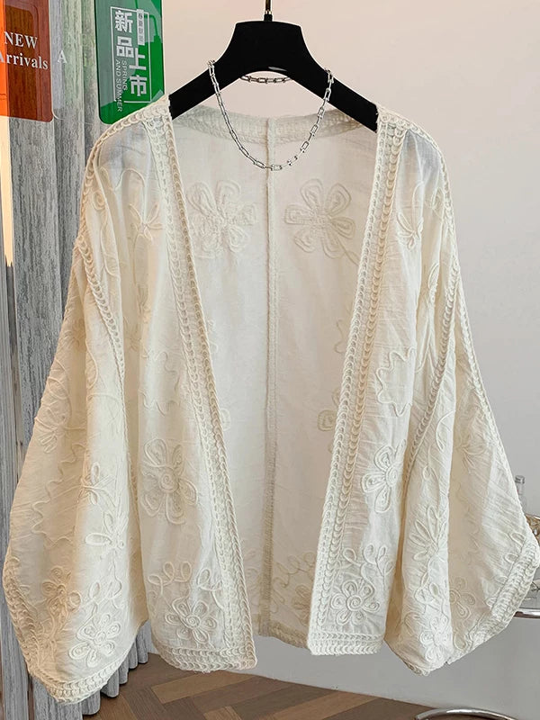 Áo Khoác Cardigan Cotton Thêu Tay Bồng Dáng Dài – Chống Nắng Freesize, Hè 2026