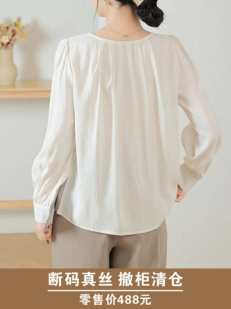 Áo Sơ Mi Lụa Tơ Tằm Tay Dài Phong Cách Pháp – Dáng Suông Tôn Dáng SM-LUA-01