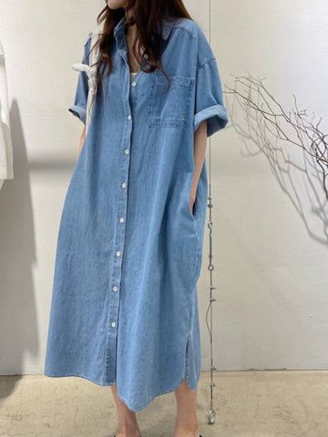Đầm Jean Denim Dáng Sơ Mi Ngắn Tay – Vintage Tôn Dáng Bigsize