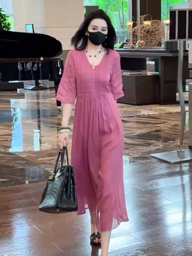Đầm Dài Vải Tencel Cotton Dáng Rộng – Thoáng Mát Nghỉ Dưỡng Cao Cấp, Hè 2026