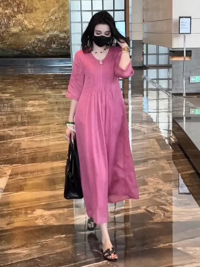 Đầm Dài Vải Tencel Cotton Dáng Rộng – Thoáng Mát Nghỉ Dưỡng Cao Cấp, Hè 2026