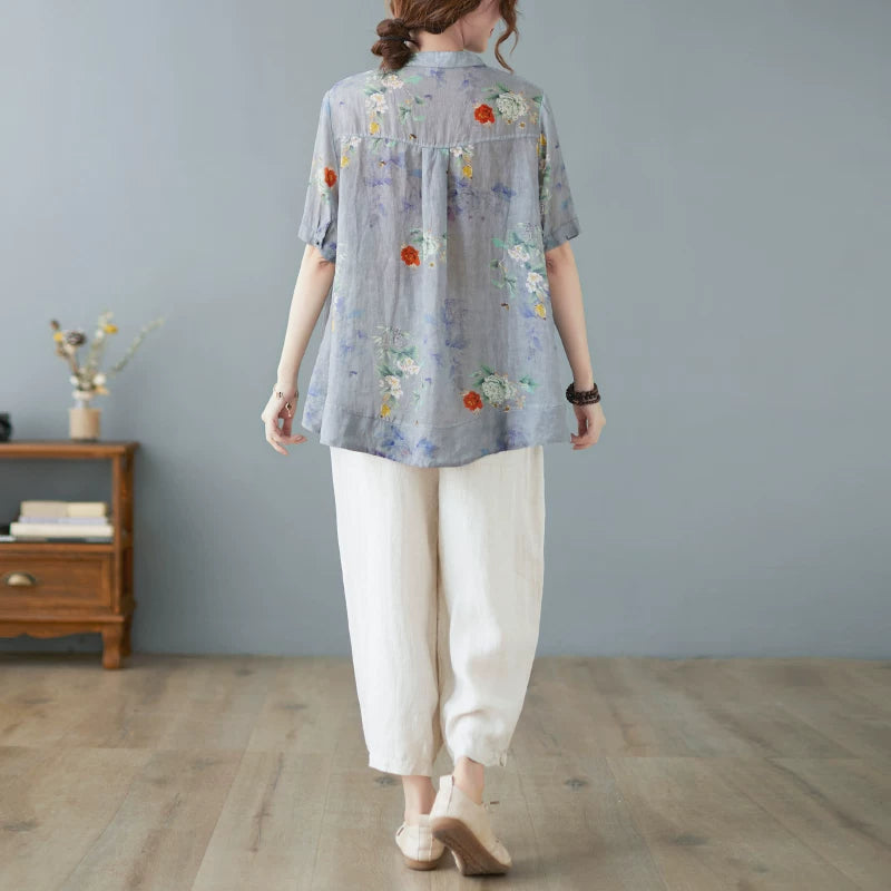 Áo Sơ Mi Tay Ngắn Cotton Lanh Che Bụng – Bigsize Cho Mẹ, Hè 2026