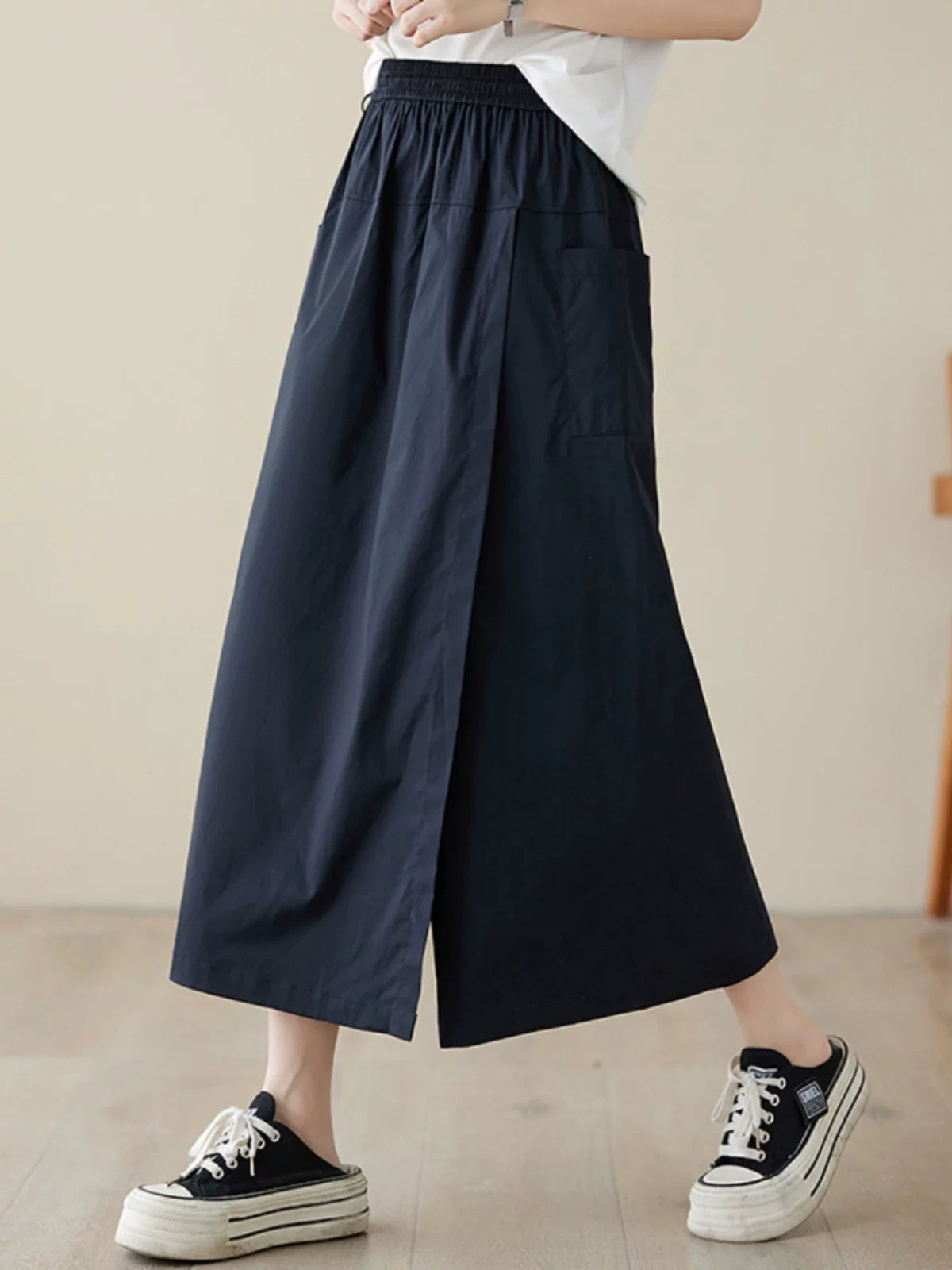 Chân Váy Quần Cotton Linen Workwear Cạp Cao Rút Dây – Dáng Xòe Chữ A, Hè 2026