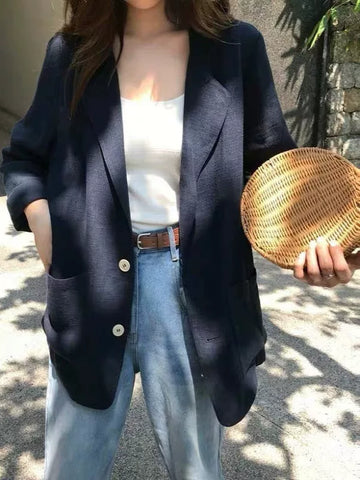 Áo Blazer Vest Cotton Linen Mỏng – Dáng Rộng Casual Chống Nắng Bigsize, Hè 2026