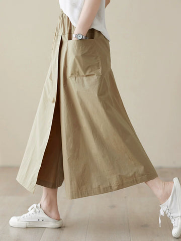 Chân Váy Quần Cotton Linen Workwear Cạp Cao Rút Dây – Dáng Xòe Chữ A, Hè 2026