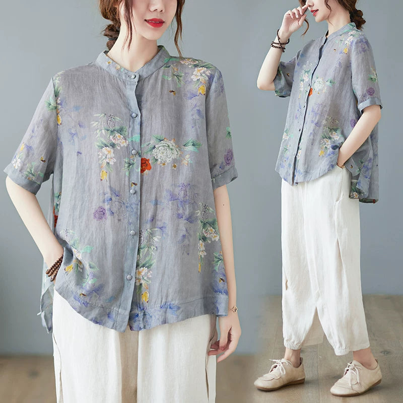 Áo Sơ Mi Tay Ngắn Cotton Lanh Che Bụng – Bigsize Cho Mẹ, Hè 2026