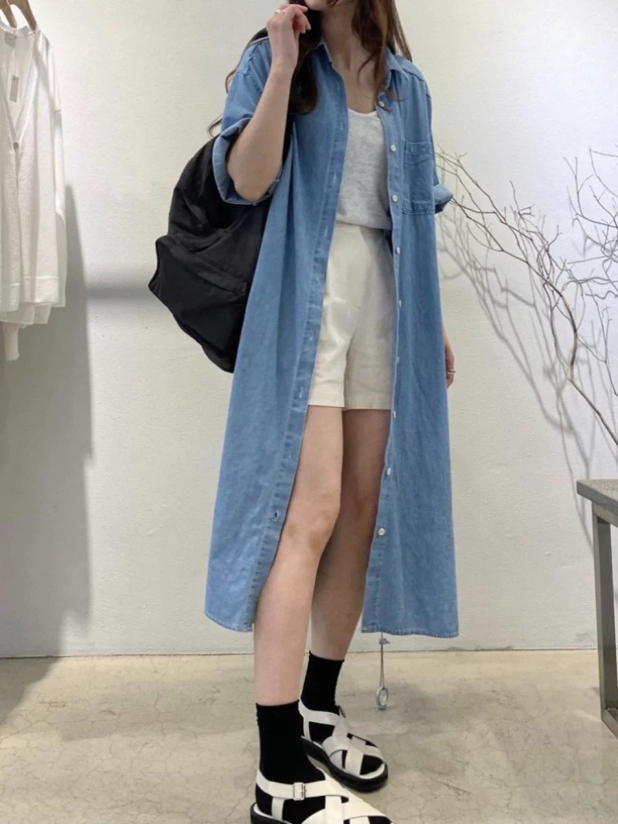 Đầm Jean Denim Dáng Sơ Mi Ngắn Tay – Vintage Tôn Dáng Bigsize