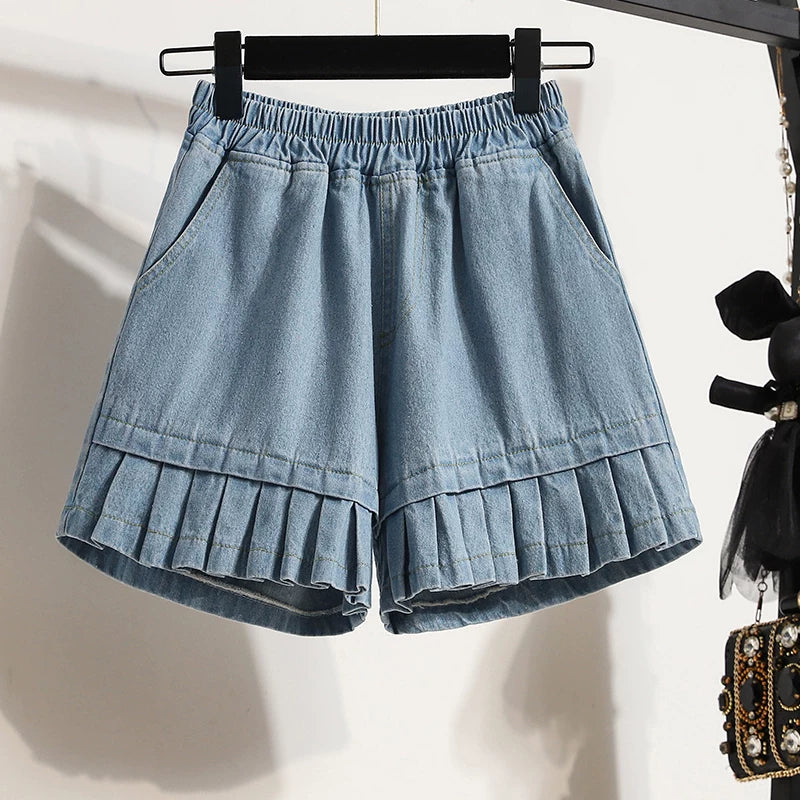 Quần Lửng Jean Wash Ống Rộng 5 Phân – Dáng Suông Bigsize, Hè 2026