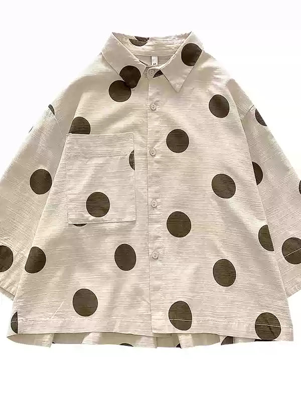 Áo Sơ Mi Cotton Linen Chấm Bi Tay Ngắn – Dáng Rộng Nhật Hàn Bigsize, Hè 2026