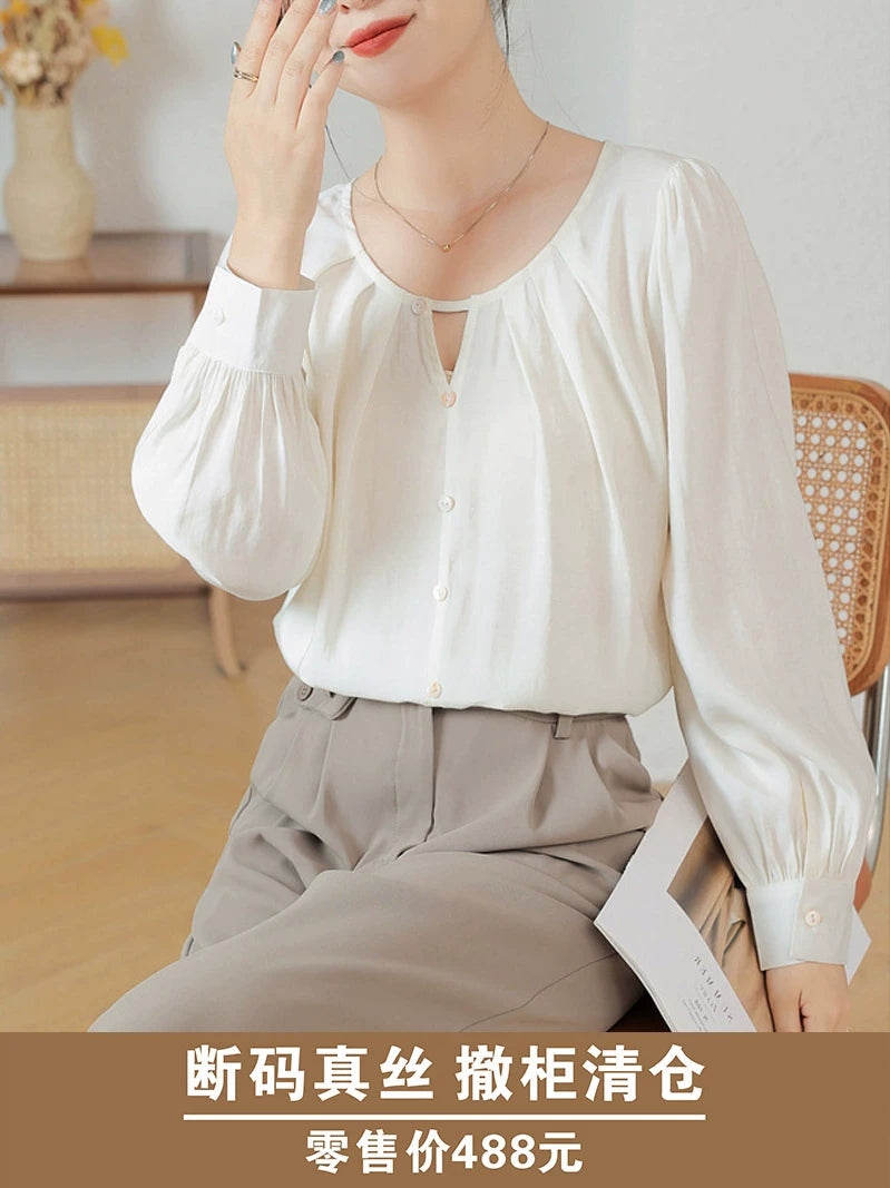 Áo Sơ Mi Lụa Tơ Tằm Tay Dài Phong Cách Pháp – Dáng Suông Tôn Dáng SM-LUA-01