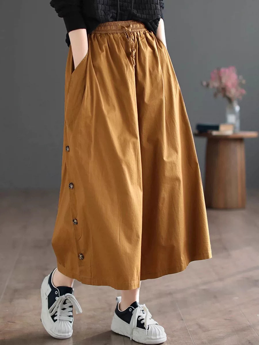 Quần Váy Cotton Ống Rộng Cạp Chun Buộc Dây – Màu Trơn Dáng Lửng, Hè 2026