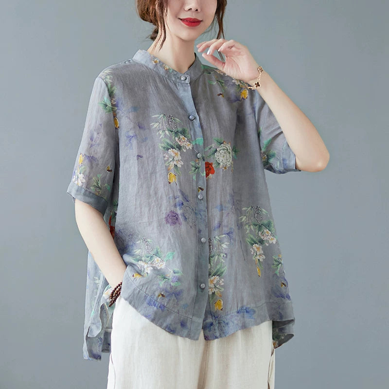 Áo Sơ Mi Tay Ngắn Cotton Lanh Che Bụng – Bigsize Cho Mẹ, Hè 2026