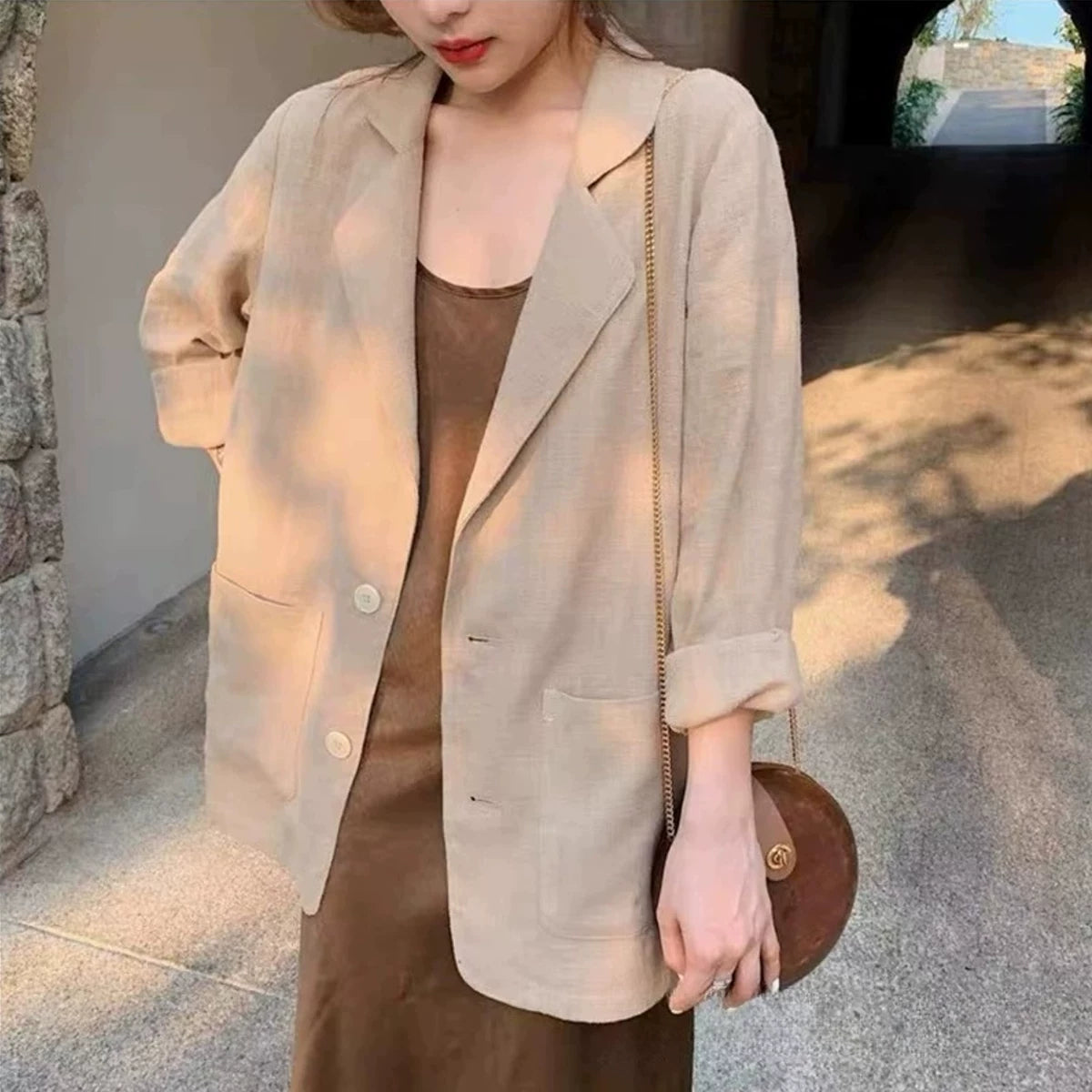 Áo Blazer Vest Cotton Linen Mỏng – Dáng Rộng Casual Chống Nắng Bigsize, Hè 2026