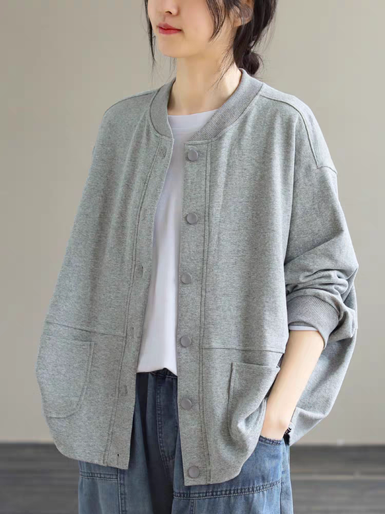 Áo Khoác Bóng Chày Nỉ Cardigan – Dáng Rộng Casual Hàn Quốc, Thu 2026