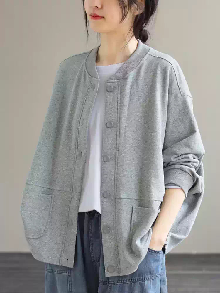 Áo Khoác Bóng Chày Nỉ Cardigan – Dáng Rộng Casual Hàn Quốc, Thu 2026