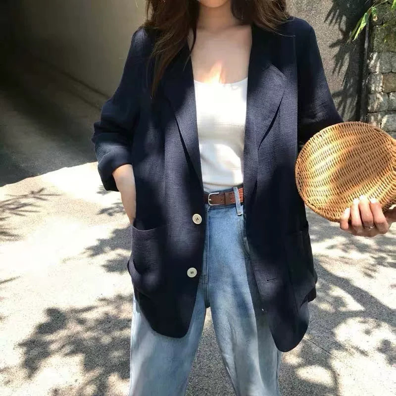 Áo Blazer Vest Cotton Linen Mỏng – Dáng Rộng Casual Chống Nắng Bigsize, Hè 2026