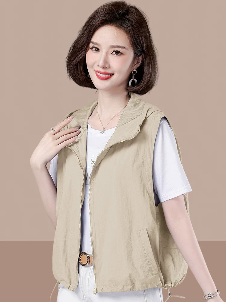 Áo Gilê Vest Có Mũ Dáng Ngắn – Mỏng Nhẹ Trẻ Trung, Hè 2026