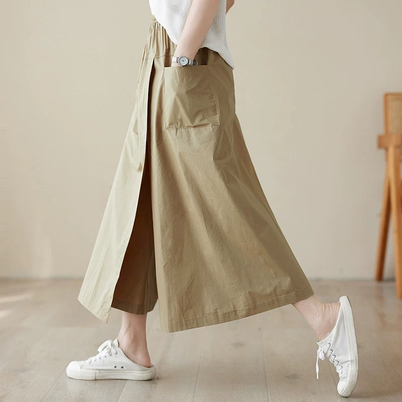 Chân Váy Quần Cotton Linen Workwear Cạp Cao Rút Dây – Dáng Xòe Chữ A, Hè 2026